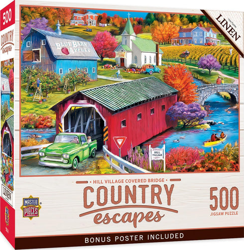 Country Escapes - Hill Village Covered Bridge 500 Piece Puzzle