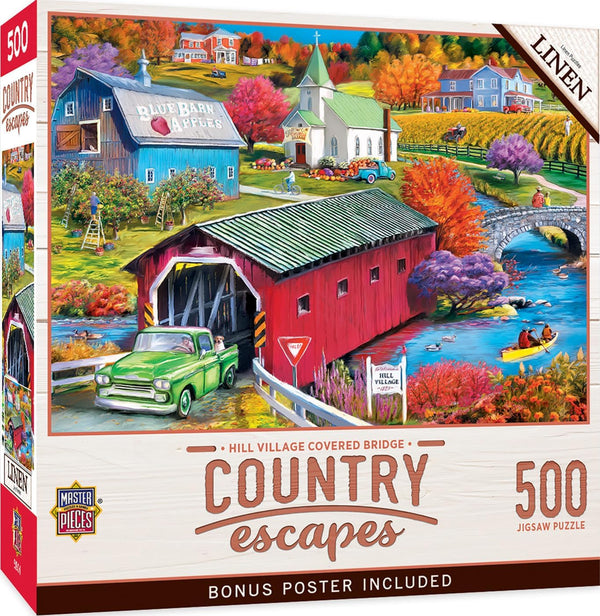 Country Escapes - Hill Village Covered Bridge 500 Piece Puzzle