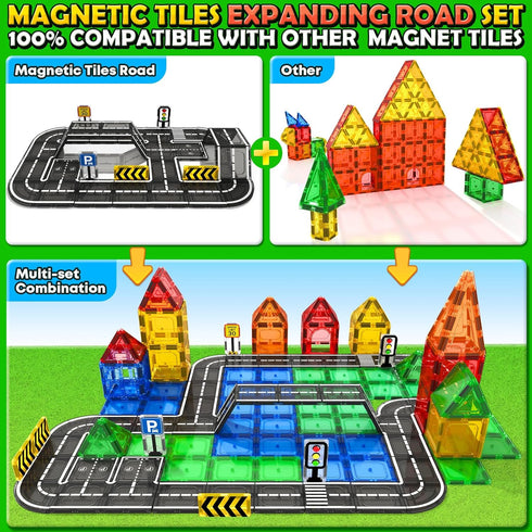Set, 3-5 4-8, 3+ Magnetic Tiles Road STEM Magnet Toys for Kids Ages Magnetic Building Blocks for Toddlers, Birthday