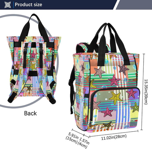 YANENDIE Backpack, Backpack Backpack Colorful Starfish Diaper Bag Unisex Travel Baby Diaper Bags with Stroller Straps