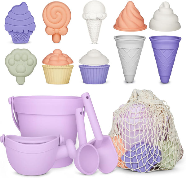 MarcZero 17Pcs Silicone Beach Toys,Modern Baby Beach Toys,Travel Friendly Beach Set,Silicone Bucket,