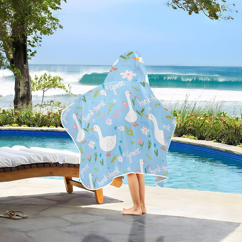 Burbuja 3-10 24x50 Cute Geese Hooded Bath Towel for Kids, Soft Absorbent Plush Beach Towel Wrap for Girl Boy Shower