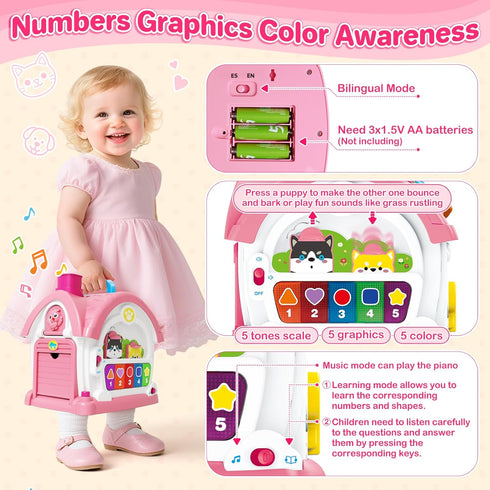 1 12-18 1st 1,2,3 Montessori Toys for Year Old Girl Gift, Musical Learning House with Lights & Sounds, Interactive