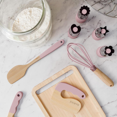 Set Wooden Cooking & Baking for Kids - Safe & Real Kitchen Tools Give Toddlers a Fun Cooking Experience - Durable