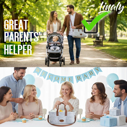 Linaly Felt Diaper Caddy Organizer, Portable Nursery Basket for Diapers, Caddy for Baby Stuff Storage, Baby Shower Must