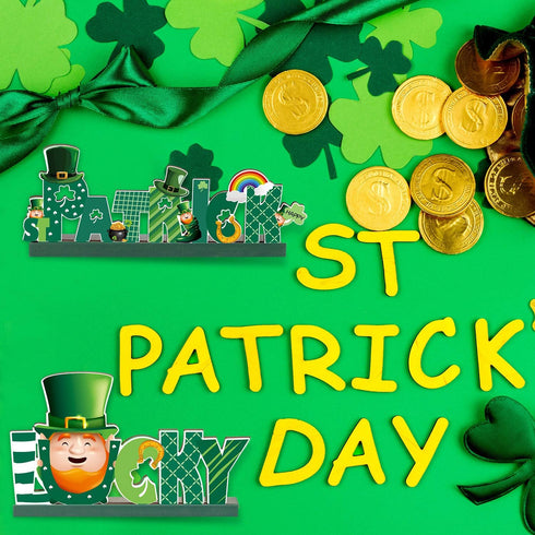 Blulu St. Patrick Table Decorations - Lucky Table Centerpiece, Cute Leprechaun Irish Shamrock Sign for Dinner Party
