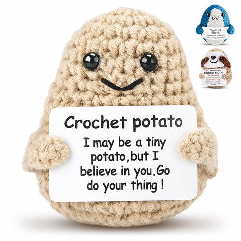 Crochet Potato Potato Stuffed Animal 3.14" x 2.36" with Yarn Texture, Includes