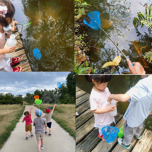 #1 M-jump 3 Pack Colored Telescopic Butterfly Nets, Great for Catching Insects, Extendable from 6.8" to 34"