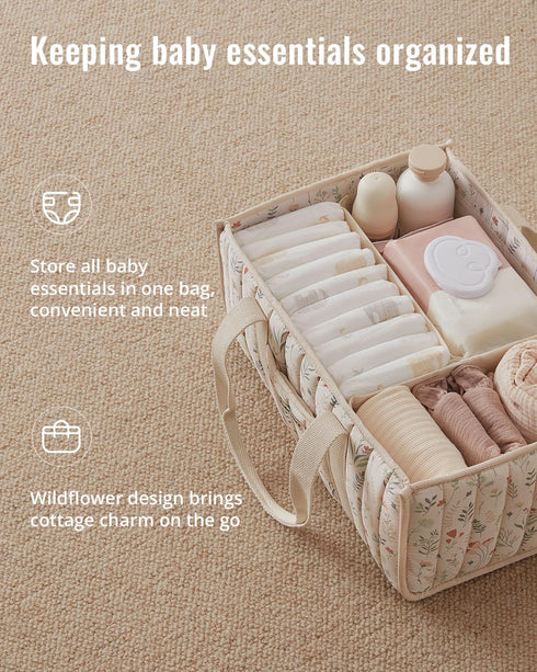 Blissful Diary Floral Diaper Caddy Organizer, Stylish Nursery Storage Basket, Gift for Baby Shower, Newborn Essentials
