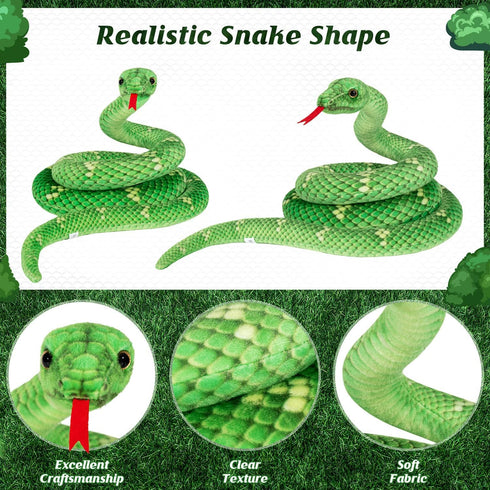 71in Large Snake Plush - Stuffed Animal Toy Snakes for Kids, Giant Lifelike Plush Snake for Birthday Gift Party Prank