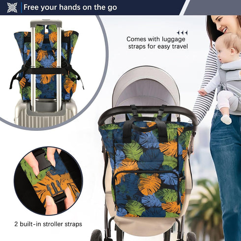 SUABO Backpack Colorful Palm Leaf Pattern Baby Diaper Bag Large Bag Waterproof Travel Diaper Bags for Moms and Dads