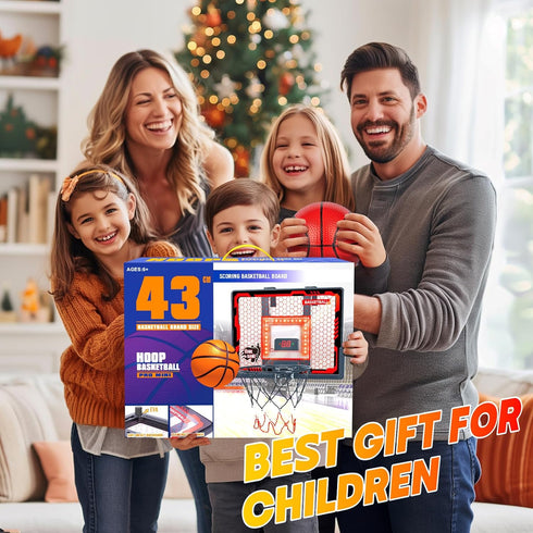 Indoor Basketball Hoop Toy for Kids - Pro Over The Door Basketball Hoop with LED Lights, Scoreboard & 4 Balls