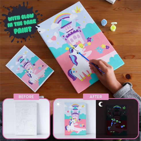 Pack 3 4-6 8-12. BONNYCO Paint by Numbers Kit for Kids Unicorns Canvas. Paint by Number, Canvas Framed Pre Drawn.