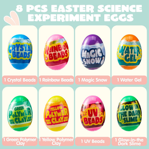 8 JOYIN Pcs Easter Science Experiment Eggs, Colorful Eggs Prefilled with Science Activity Kit, Easter Hunt, Basket