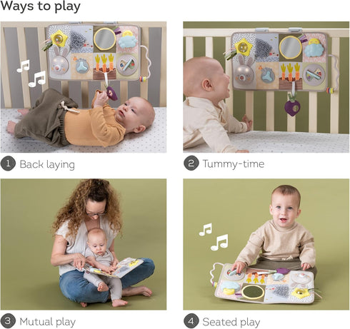 13 3D Taf Toys Newborns & Toddlers Busy Board with Music & Lights Montessori Activities Baby Safe Mirror, Activities