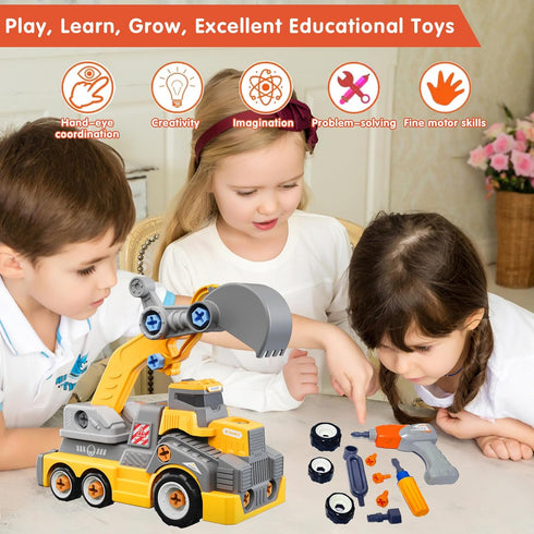 11inches 3-5 6-8 Set Large Take Apart Construction Toys Excavator Truck for Boys Girls Kids Electric Drill Assembly