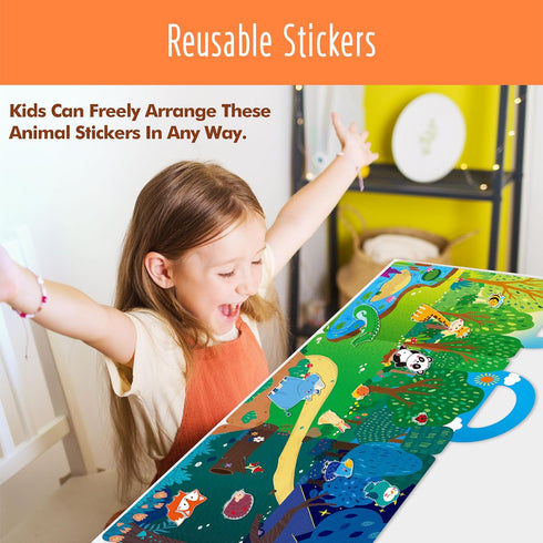36 Reusable Jelly Sticker Book, Wild Animals Thick Jelly Stickers Waterproof Gel Cling Decals Animals Theme Matching
