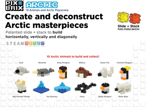 Pix Brix Pixel Art Puzzle Bricks - Animals and Arctic Pixel Playscene, 1,906 Pieces, STEM Toys for Ages 6+