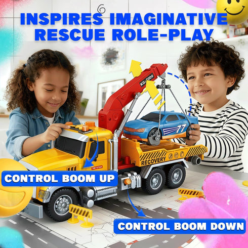 3 4 5 6 1:12 SMILESSKIDDO Toddler Boy Toys for Year Old - Large Friction Powered Tow Truck with Light & Sound, Sports