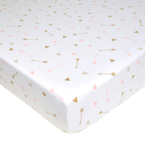 American Baby Company 100% Natural Cotton Fitted Crib Sheet 52" x 28" - Soft, Hypoallergenic, Sparkle Gold and Pink