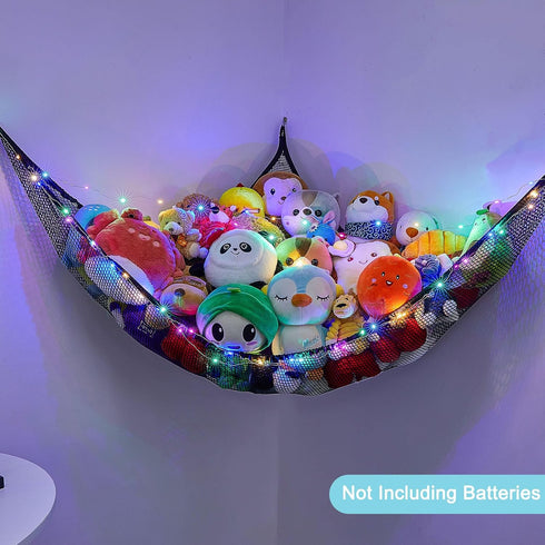 Hammock (Pack 1) Unicorn Castle Stuffed Animals Net or Kids Toy Storage Organizer with LED Light Hanging Corner Stuffed