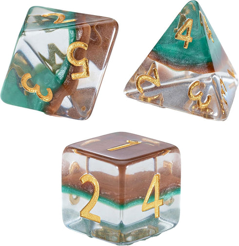 Eclipse Dice: Treant Dice - 7pc Set, Green & Brown, Pearlescent Swirl, 7 Resin Dice for Role Playing Games by Gate