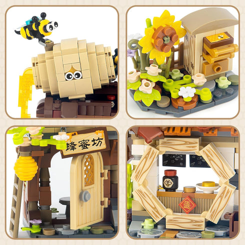Set, 14+, (1242 HIGH GODO Honey Workshop Mini Building MOC Street View Simulation Architecture Toy, Collectible Gifts