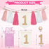 DESGLITAIR 0-12 Baby First Birthday Party Decorations Pink High Chair Banner Crown Cake Topper Months Potho Banner