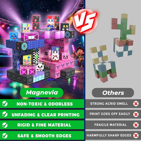Magnevia 150Pcs 3 4 5 6 7 8 9 10, Magnetic Blocks, Musical Band Magnetic Building Blocks, Constructions Toys for Kids