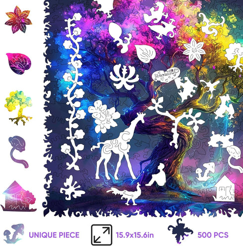 500 Packaging 15.6x15.9 Jiroinlly Wooden Puzzles for Adults Pieces, Tricolor Tree of Life, Wood Jigsaw Puzzle, Unique