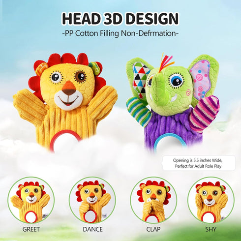 Jollybaby Hand Puppets Baby Toy for 0-12 Months - Plush Stuffed Animal Hand Puppets for Toddler Play Therapy