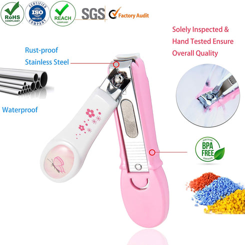 PAFASON Baby Safety Nail Clipper Cutter Trimmer with Nail Catcher and Baby Glass Nail File, Czech Float Glass,