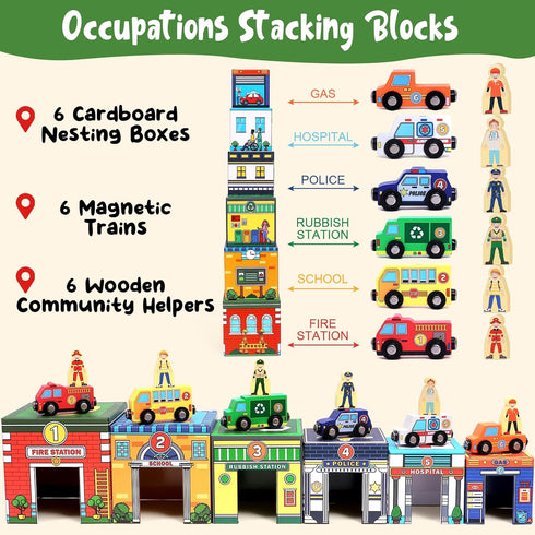 Community 1 2 3 Atoylink Toddler Sorting and Stacking Toys with Magnetic Wooden Cars & Helpers, Baby Number Blocks