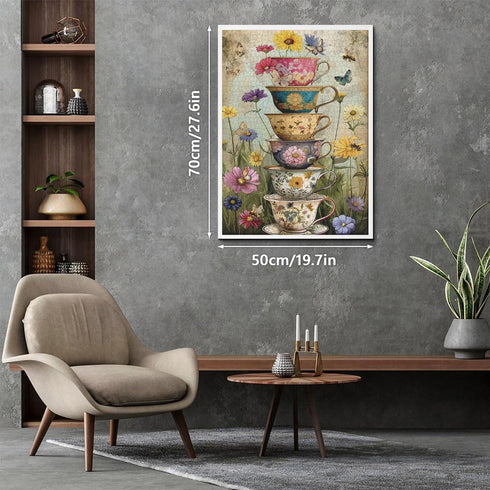 PPuzzling 1000 Vintage Flower Cup Puzzle for Adults Pieces, Nature Challenging Spring Floral Plant Puzzles, Retro Cups