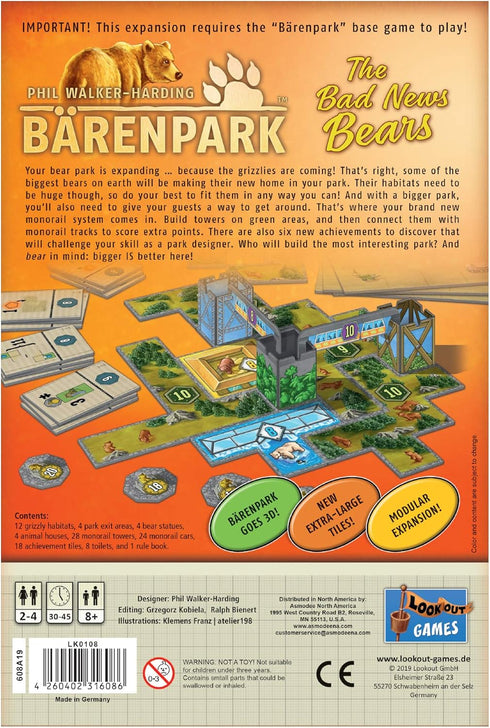 Barenpark Bad News Bears Board Game Expansion - Fun Zoo Animal Themed Strategy Game for 2-4 Players