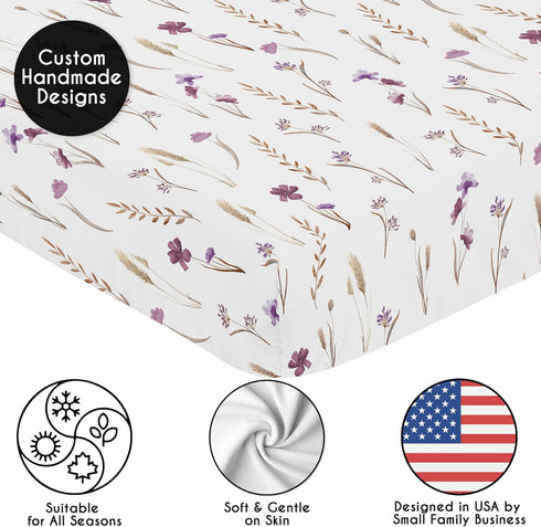 2-Piece Set Sweet Jojo Designs Baby Crib Sheets (Boho Garden Purple Floral) for Girls, Infant Nursery, Toddler Room
