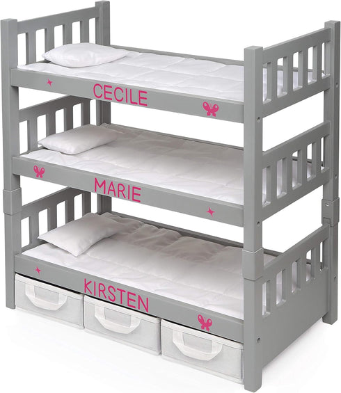 Badger Basket Convertible Doll Bunk Bed with Storage Baskets and Personalization Kit for 20 inch Dolls - Gray