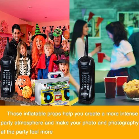 Gejoy 2 Pieces Inflatable Radio Boombox Mobile Phone Props for 80s 90s Hip Hop Theme Party Decorations