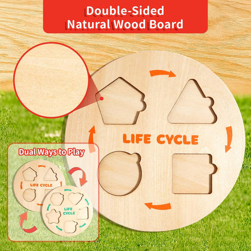Set 3-6,Life INIFEIDALA Montessori Wooden Preschool Learning Educational Toys for Toddlers Cycle Puzzle, Shape Sorting