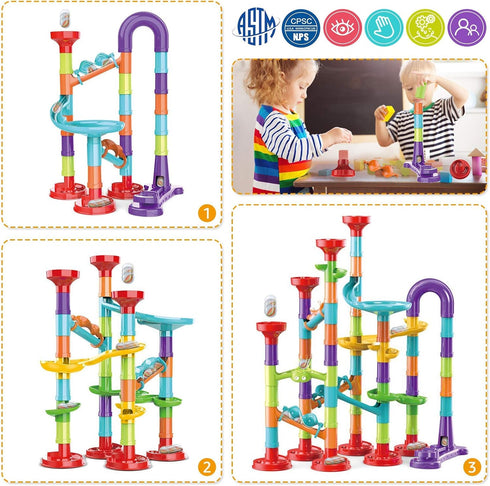 Marble Run Set | Building Blocks and Glass Marbles for Kids Ages 4-8, STEM Educational Race Game
