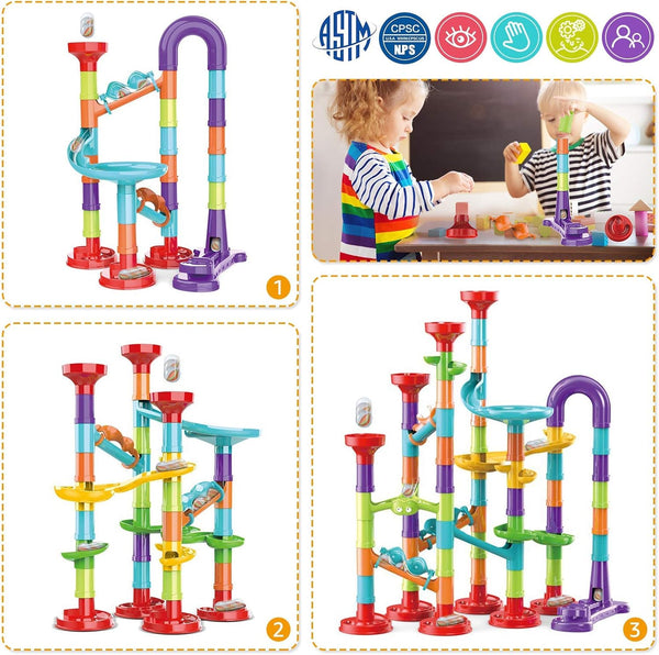 Marble Run Set | Building Blocks and Glass Marbles for Kids Ages 4-8, STEM Educational Race Game