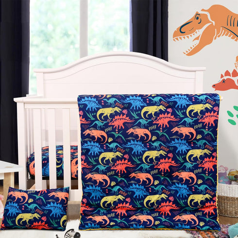 Cloele 3 Piece Dinosaur Crib Bedding Set for Boys and Girls - Soft Comforter, Quilt, Toddler Pillowcase