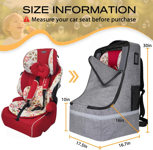 Backpack LARIPOP Car Seat Travel Bag for Airplane Gate Check Approved, Padded with Adjustable Straps, Reflective Strips