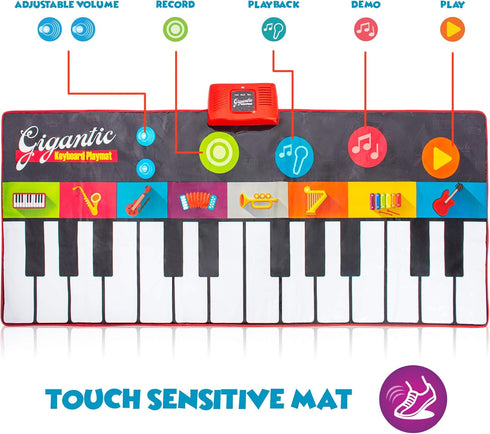 AbcoSport 8 70" 24 Abcotech Kids Floor Piano Mat | Giant Dance Floor Keyboard Sensory Toys | Play, Record, Playback