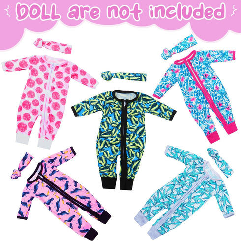 Unicorn Element 5 Sets 14-18 Inch Baby Doll Clothes Outfits Casual Wear for 17 Inch Baby Doll 10 Pcs Girl Doll Clothes and Headbands for 15-18 Inch Doll