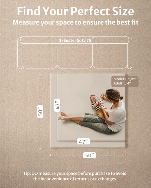 50x50 Blissful Diary Vegan Leather Baby Play Mat, Thick Foam Cushioned & Waterproof Playpen Mat for Infants