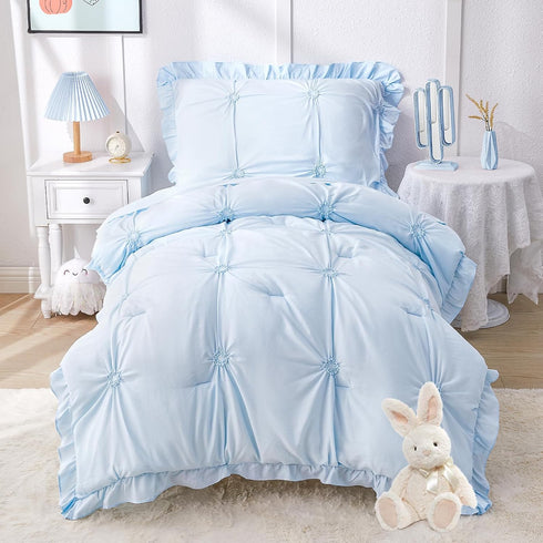 Wowelife Boho Tufted Toddler Bedding Set for Girls, 4 Pcs Ruffle Floral