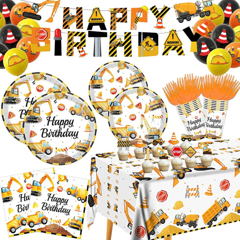 Construction Birthday Party Supplies for 24 Guests - Decorations Include Plates, Napkins,