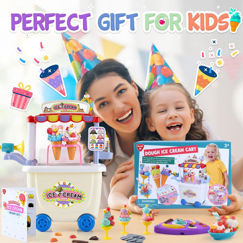 Sets 4-8 12 Counter Playset PLAY Ice Cream Cart Toys for Kids - Color Dough for Kids Ages with Cans, Pretend Play Toy