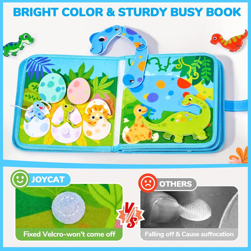 2 3 4 5 JoyCat Dinosaur Toddler Busy Book, Busy Board for Year Old -Travel Toy Quiet Activity Book, Life Skills & Fun